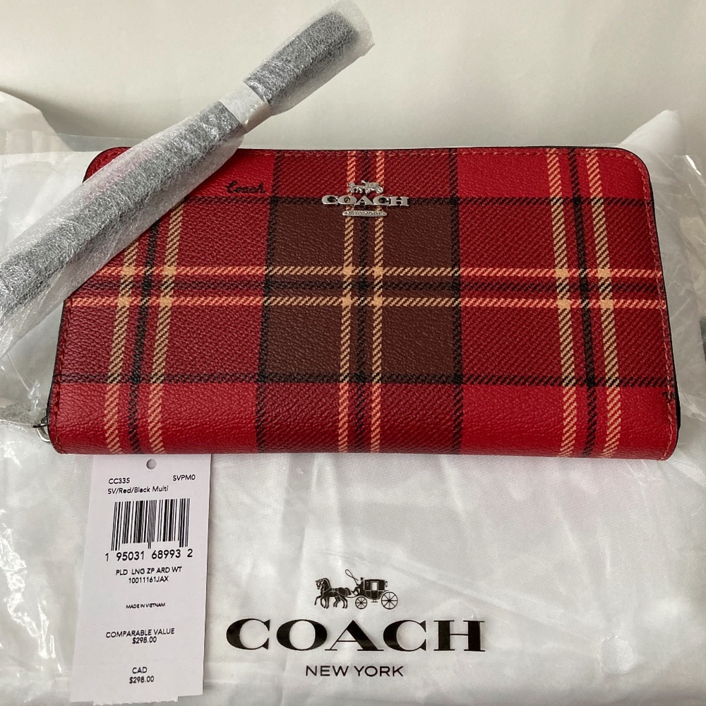 Coach Plaid Large Zip Around Wallet